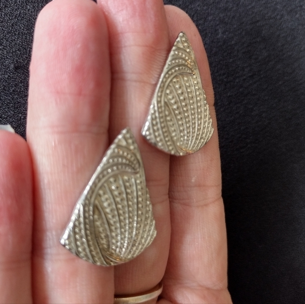 Silver Triangle Stud Earrings - Picture 4 of 6